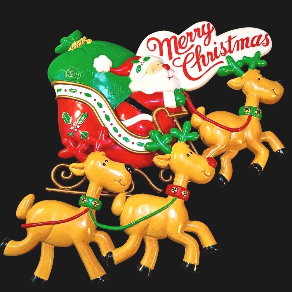 Vintage Christmas Santa & Reindeers JCNY Plastic Planter tabletop Decoration (2)